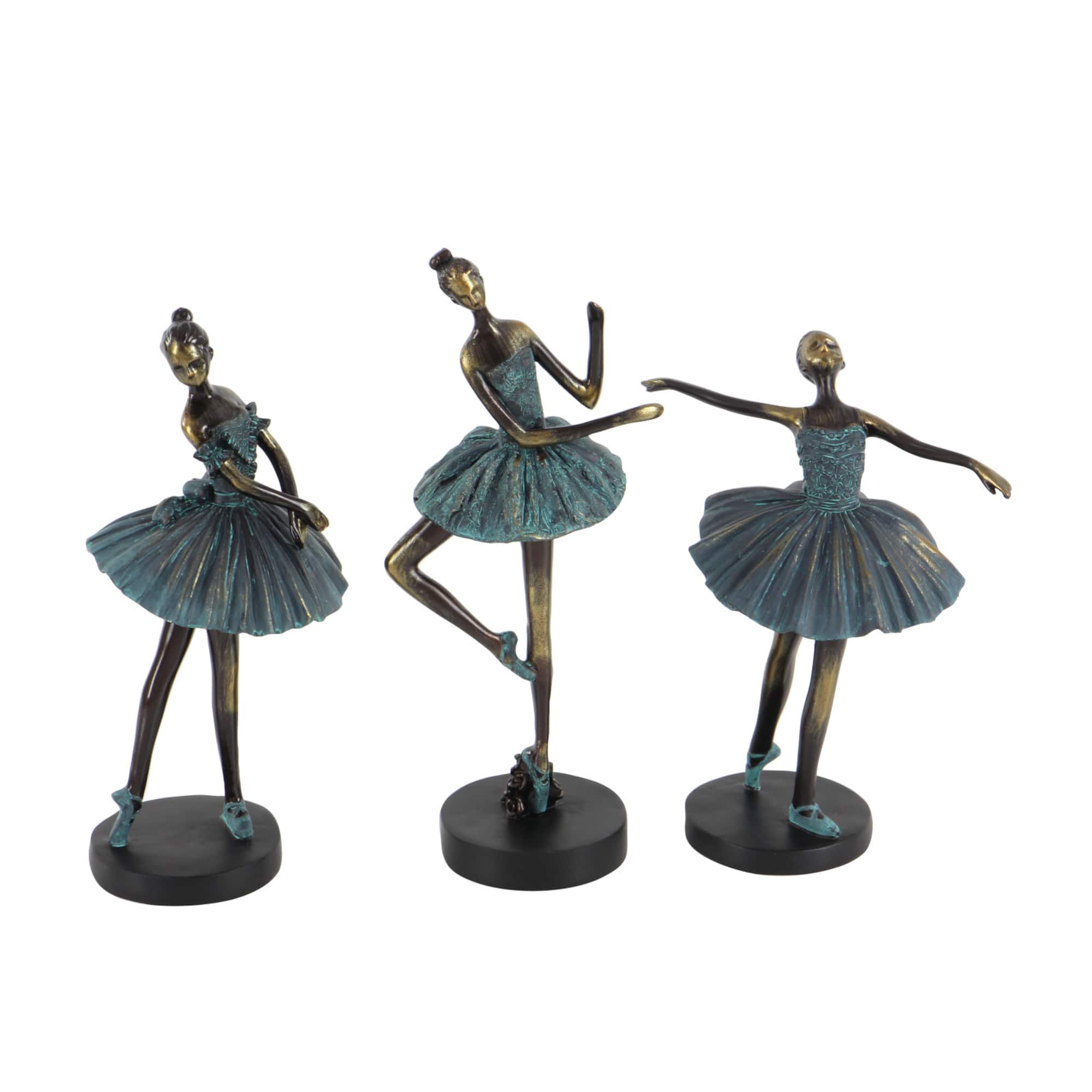 Set of 3 Teal Polystone Traditional Dancer Sculpture